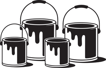 Three Paint Cans of Varying Sizes Dripping Paint