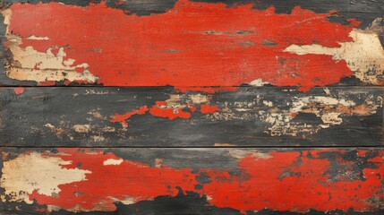 Red And Black Peeling Paint on Weathered Wooden Planks