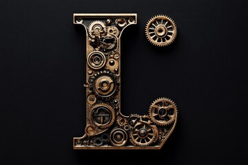 Captivating 3D rendering of a retro-style capital letter L designed with gears and rivets.