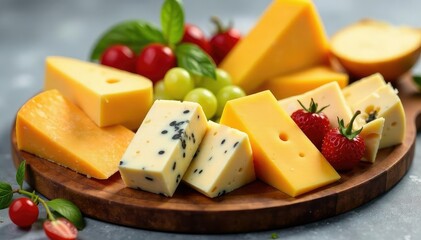 Elegant cheese platter, gourmet cheeses, isolated , isolated, variety, crackers