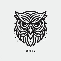 Fototapeta premium A bold black and white line art illustration of an owl's head.