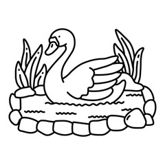 Simple Art Coloring Book, Cute Duck Coloring Page, Farm Animals, Cute Animals, Hand-Drawn, Swan, 