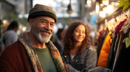 Eco-conscious shopping in a second hand clothing store