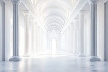 Fototapeta premium Minimalistic white corridor with vertical pillars