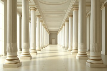 Fototapeta premium Minimalistic white corridor with vertical pillars