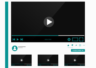 Set Flat Black Media Player Template – Modern Web Video Interface Design