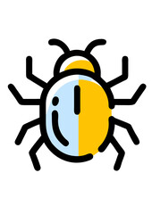 Bug icon, colorful flat vector illustration, software error symbol, virus concept, system malfunction, cybersecurity threat, debug process, malware alert, isolated on white or transparent