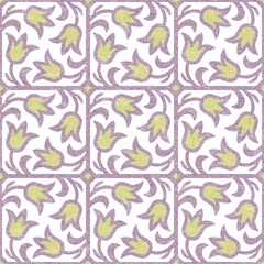 Seamless floral vector pattern with tulip-like elements in soft pastel colors. Vector illustration.