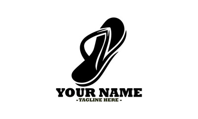 Black silhouette of a single casual flip-flop slipper for summer footwear isolated on a white backdrop. Fashion concept, slipper linear vector icon and sliper liner logo design