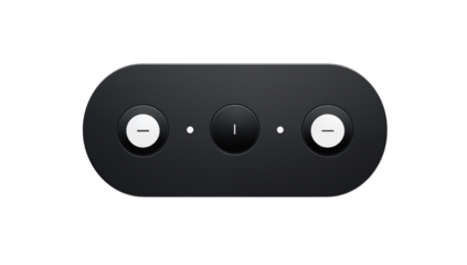 A black control panel with white symbols on buttons in a dark background close up view centered png