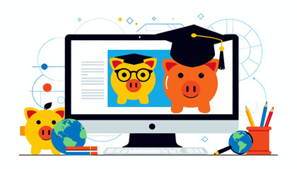Investing in Education_ Save for College_ Educational Piggy Banks_ Online Learning_ Financial Planning for Students_ Future Savings_ Bright Future Ahead