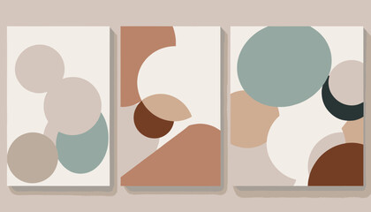 Modern Geometric Art Print Set_Abstract Circle Shapes in Neutral Tones_Boho Wall Decor_Contemporary Home Design_Set of 3 Canvas Prints_Minimalist Art Collection