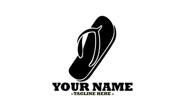 Black silhouette of a single casual flip-flop slipper for summer footwear isolated on a white backdrop. Fashion concept, slipper linear vector icon and sliper liner logo design