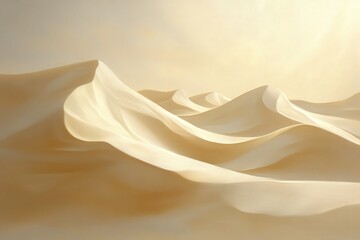 Fototapeta premium Soft, undulating desert dunes bathed in golden light.