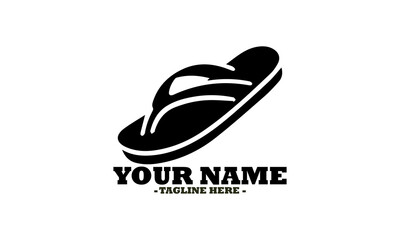 Black silhouette of a single casual flip-flop slipper for summer footwear isolated on a white backdrop. Fashion concept, slipper linear vector icon and sliper liner logo design