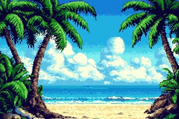 Colorful artistic interpretation of tropical scenery perfect for games.
