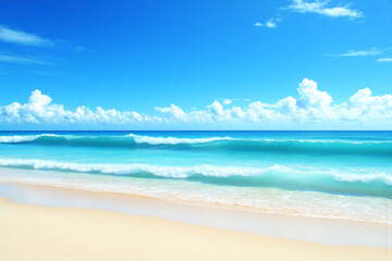 Obraz premium view of a beach with waves crashing on the sand