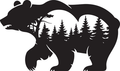 Majestic Bear Silhouette with Forest Inside Graphic Design