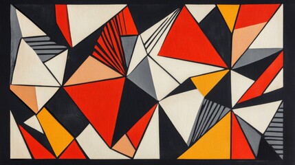 Abstract Geometric Textile with Red and Orange Triangles