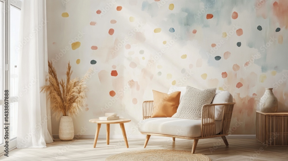 Poster bohemian wall mural with soft color dots