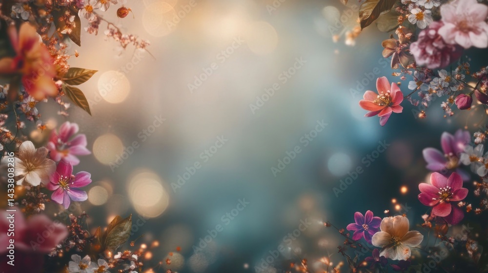 Poster spring flowers in soft focus, bokeh background