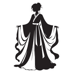 Classic Hanfu silhouette, a graceful statement of history – Hanfu illustration – Minimalist Hanfu vector – Ladies dress silhouette

