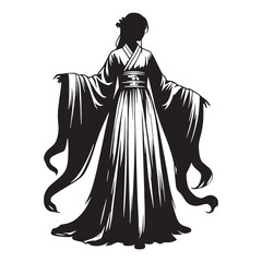 Vintage Hanfu silhouette, reimagined for modern elegance – Hanfu illustration – Minimalist Hanfu vector – Ladies dress silhouette

