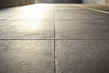 Fototapeta premium Interior concrete floor tiles, sunlight reflection, perspective view.