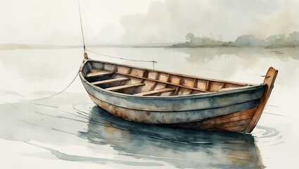 Obraz premium A tranquil fishing boat on still water