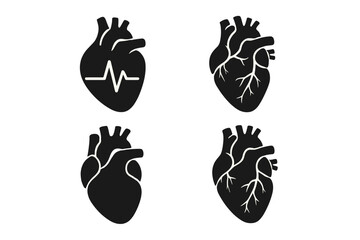 Icon set featuring stylized heart designs representing various aspects of health and vitality