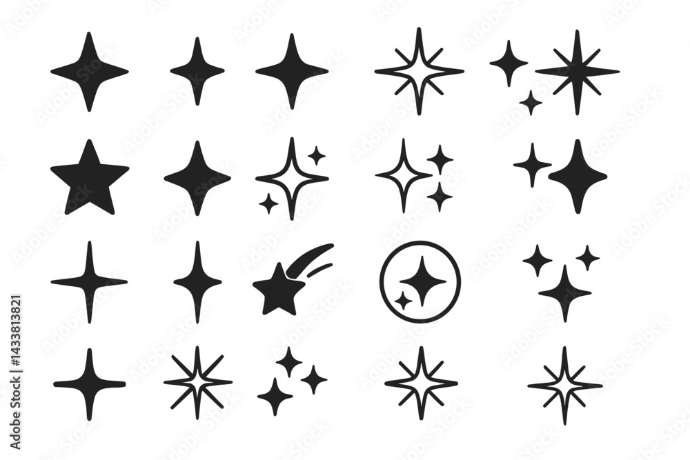 Poster collection of diverse star icons for use in various design projects and applications