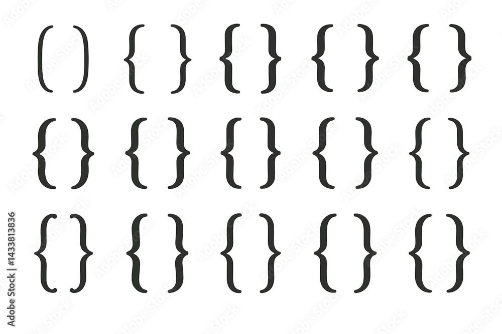 Poster icon set features various curly bracket designs suitable for coding, graphic design, and typography 