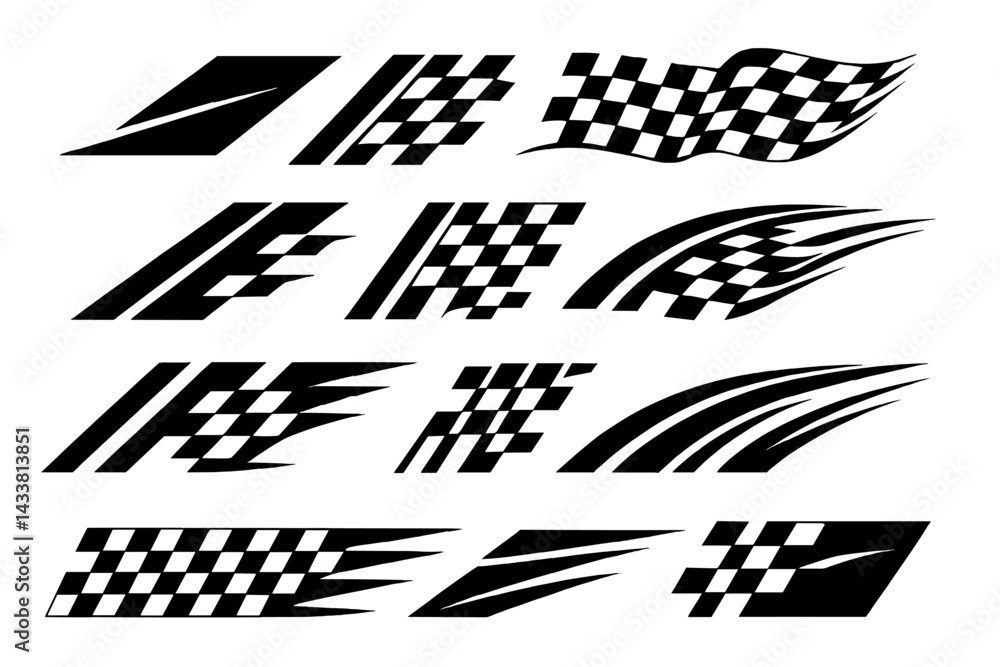 Poster icon set featuring sleek designs representing speed and racing themes for digital or print use
