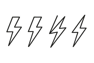 Icon set featuring four distinct lightning bolt designs for graphic use in digital projects and applications