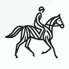 A graphic representation of a jockey on a stylized horse in motion.