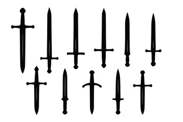 Collection of sword icons featuring various designs and styles ideal for fantasy themes or graphic projects