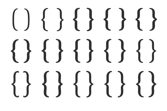 Icon set features various curly bracket designs suitable for coding, graphic design, and typography projects