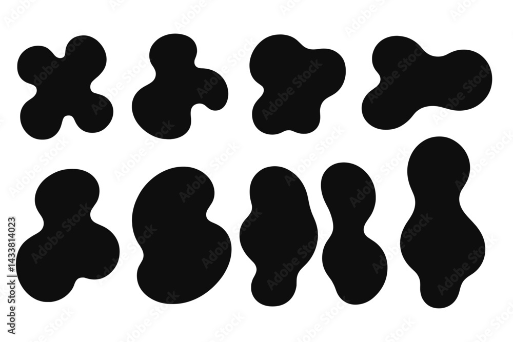 Poster black abstract icon set showcasing various organic shapes and forms for design applications