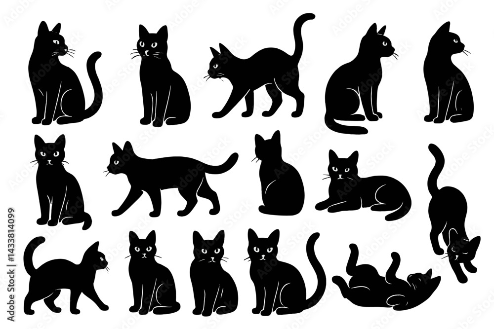 Poster unique collection of playful and elegant cat icons in various poses and expressions for creative pro