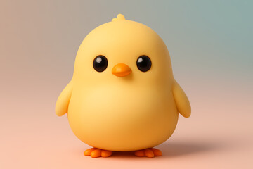 Fototapeta premium 3D Baby Chick Character with Big Belly on Pastel Toy Surface