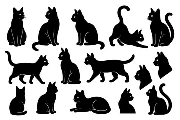 Various black cat icons in different poses for creative design and illustration purposes