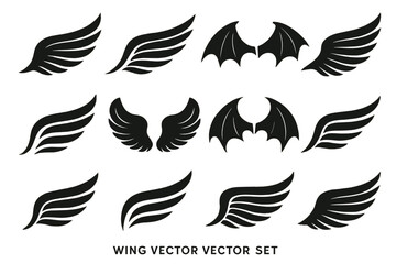 Diverse collection of wing icons showcasing different shapes and styles for creative design projects