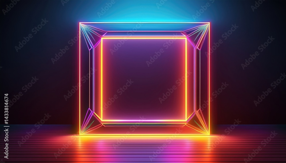 Poster dynamic neon square animation digital art studio visual content futuristic environment wide angle ab