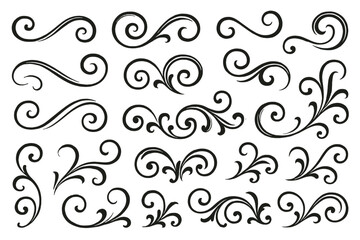 Elegant icon set featuring decorative swirls and ornamental designs for creative projects and graphic applications