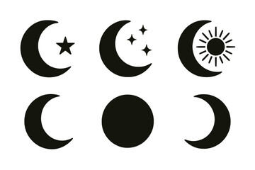 Icon set featuring various moon designs for creative projects and digital applications
