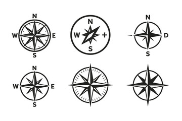 Icon set featuring six distinct compass designs that illustrate navigation and direction © Alan