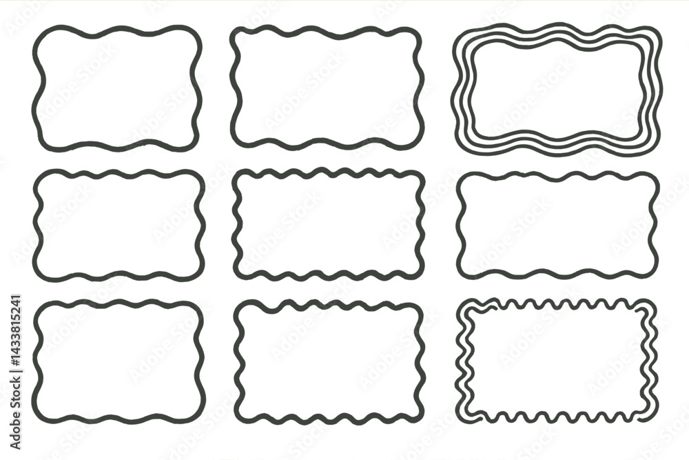 Poster decorative icon set featuring various wavy frame designs for creative projects and digital applicati