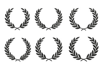Icon set featuring six distinctive laurel wreath designs suitable for awards and achievements