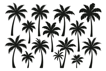 Diverse collection of palm tree icons arranged in a creative layout for design projects