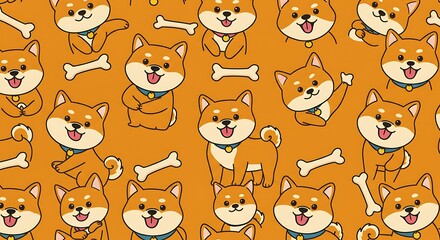 Fototapeta premium Shiba Spree: A Golden Repeat AI Generated